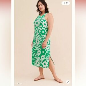 Anthropologie Green and White Floral Maxi Dress